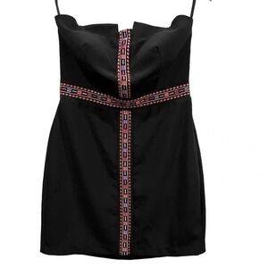 bebe 8 Black Strapless Mini Dress Embroidered Y2K‎ Party